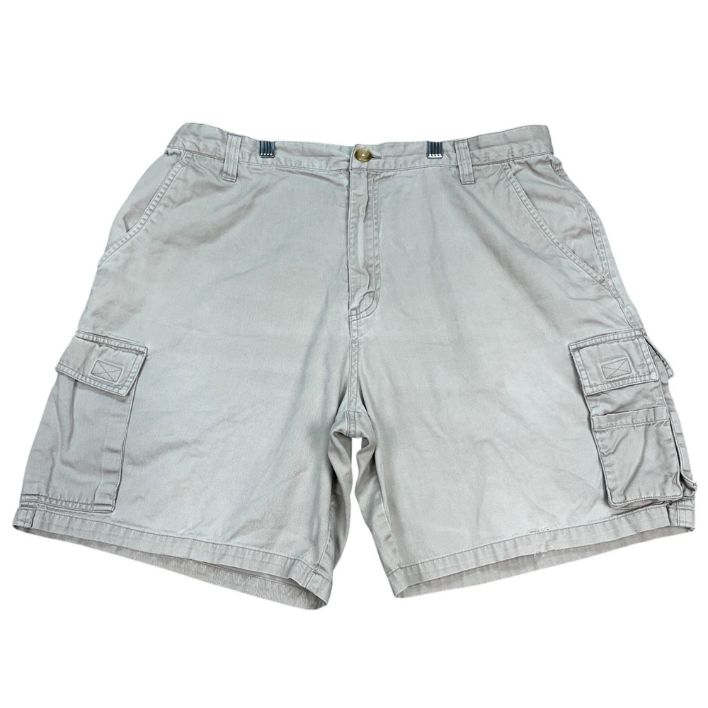 Vintage Big Dogs Cargo Shorts Mens 36‎ Khaki Tan Twill Utility Flap Pockets EUC